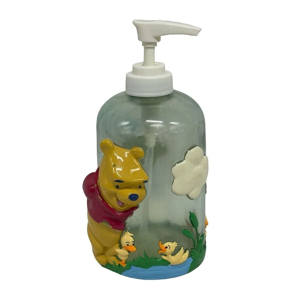 Vintage Winnie the Pooh Sunshine Soap / Lotion Dispenser 8” Glass RARE